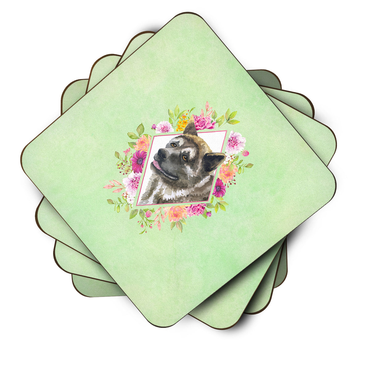 Caroline's Treasures Akita Green Flowers Coasters - Set of 4 Lightweight Foam, Absorbent Drink Coasters CK4273FC