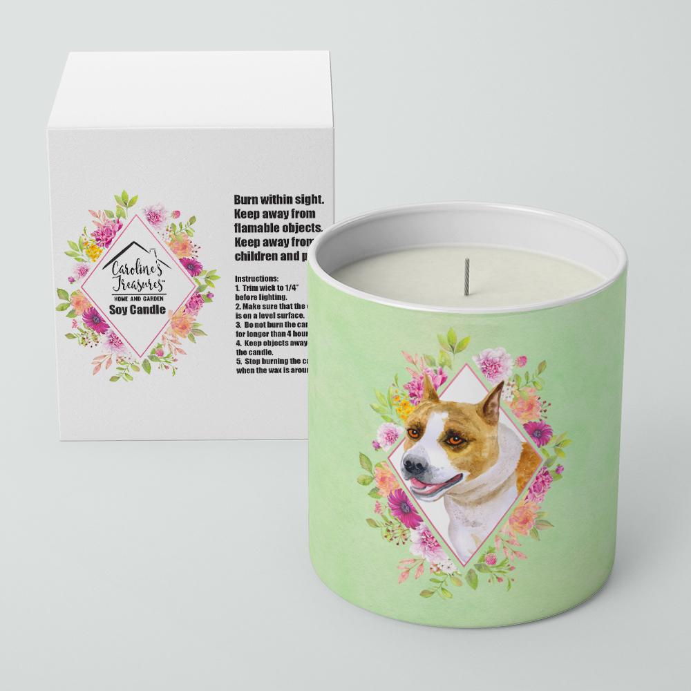 Bull Terrier Green Flowers 10 oz Decorative Soy Candle CK4274CDL by Caroline&#39;s Treasures