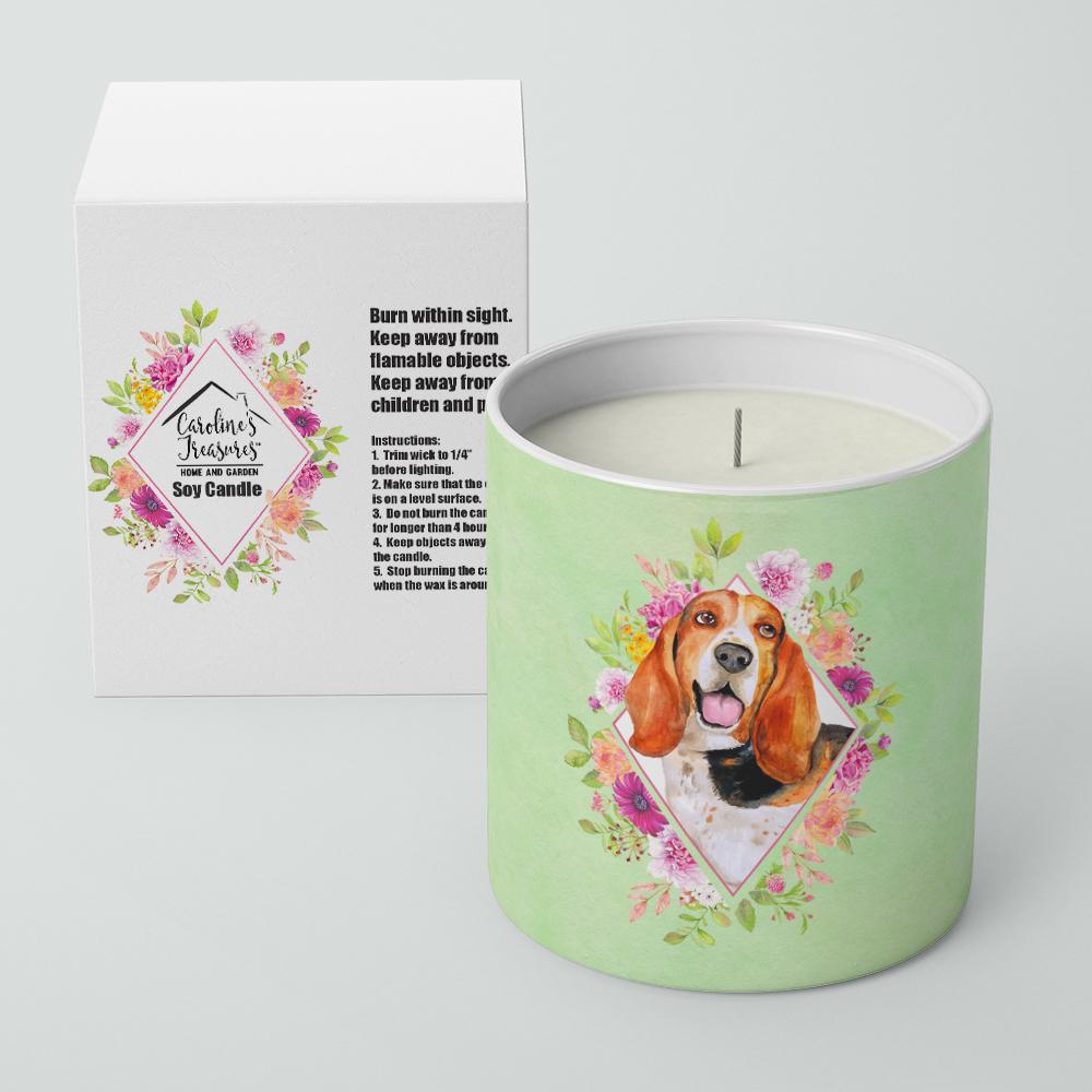 Basset Hound Green Flowers 10 oz Decorative Soy Candle CK4276CDL by Caroline&#39;s Treasures