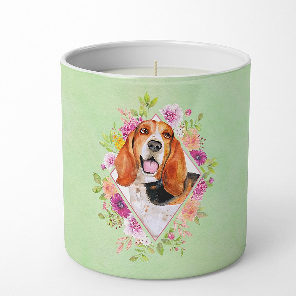 Basset Hound Green Flowers 10 oz Decorative Soy Candle CK4276CDL by Caroline's Treasures