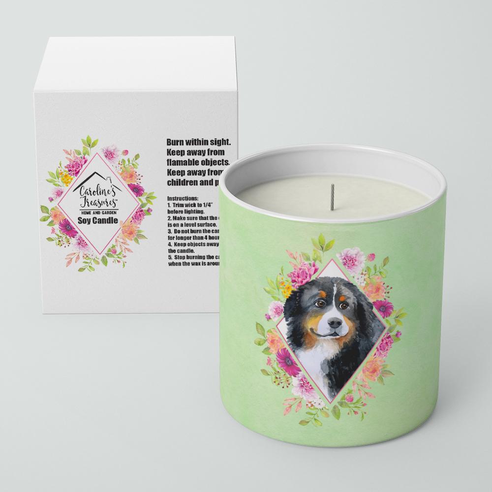Bernese Mountain Dog Green Flowers 10 oz Decorative Soy Candle CK4278CDL by Caroline&#39;s Treasures