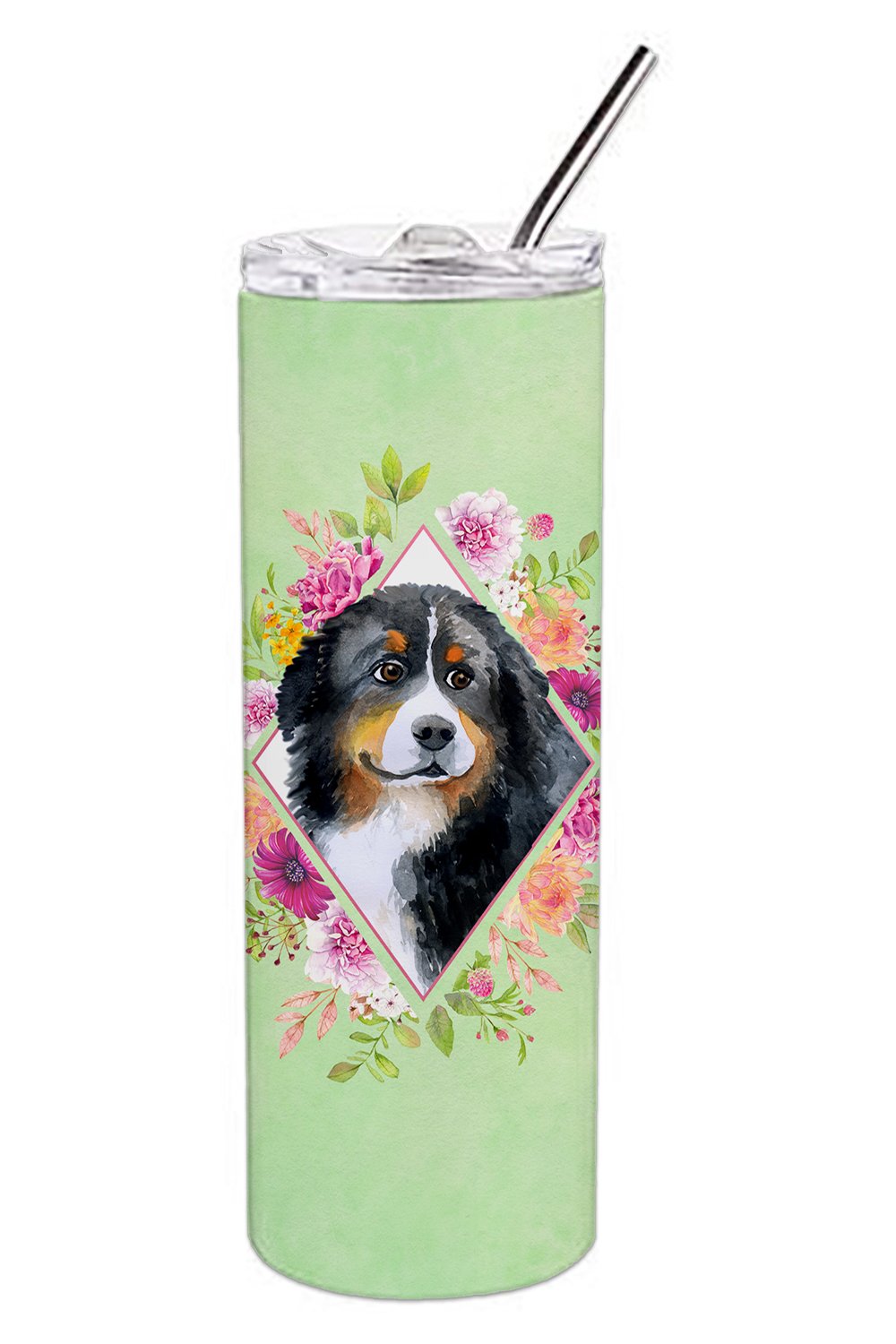 Bernese Mountain Dog Green Flowers Double Walled Stainless Steel 20 oz Skinny Tumbler CK4278TBL20 by Caroline&#39;s Treasures