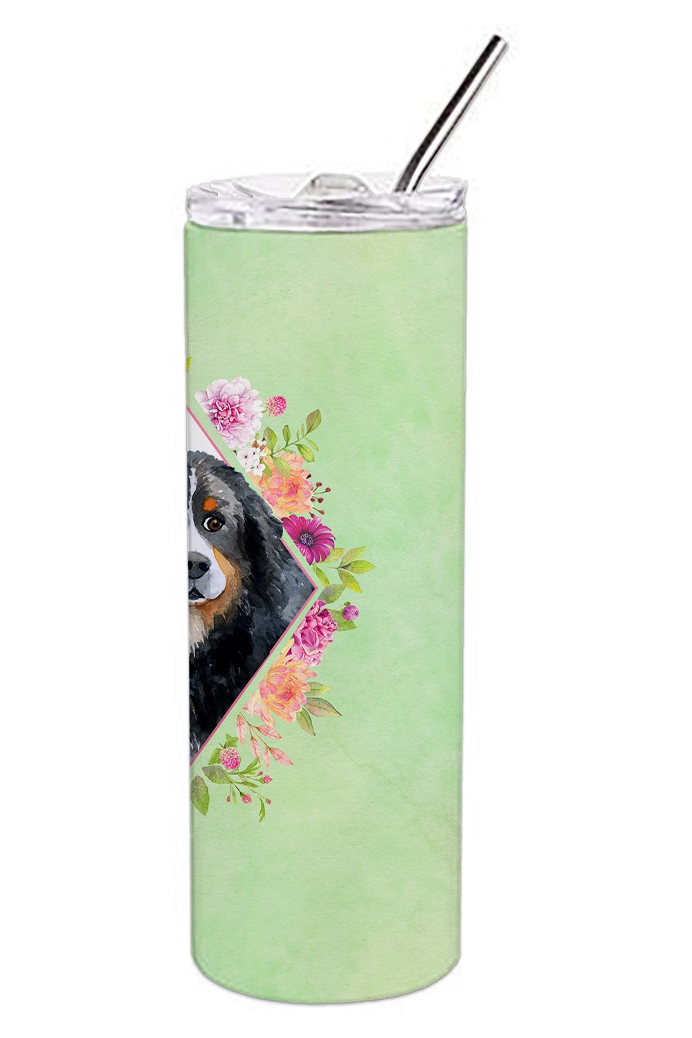 Bernese Mountain Dog Green Flowers Double Walled Stainless Steel 20 oz Skinny Tumbler CK4278TBL20 by Caroline's Treasures