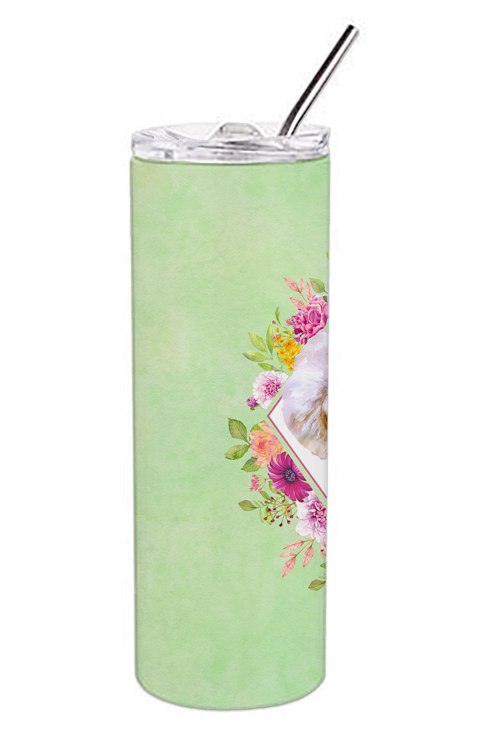 Bichon Frisé #1 Green Flowers Double Walled Stainless Steel 20 oz Skinny Tumbler CK4279TBL20 by Caroline's Treasures