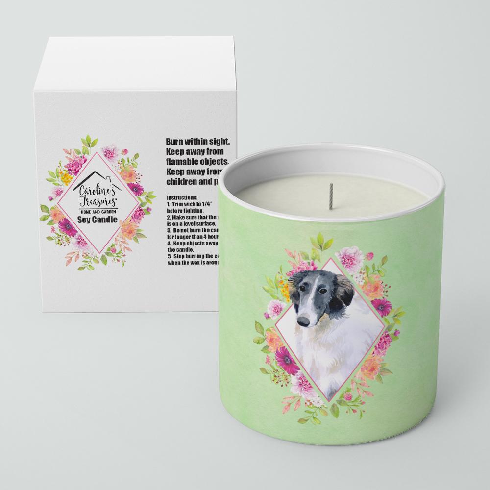 Borzoi Green Flowers 10 oz Decorative Soy Candle CK4282CDL by Caroline&#39;s Treasures