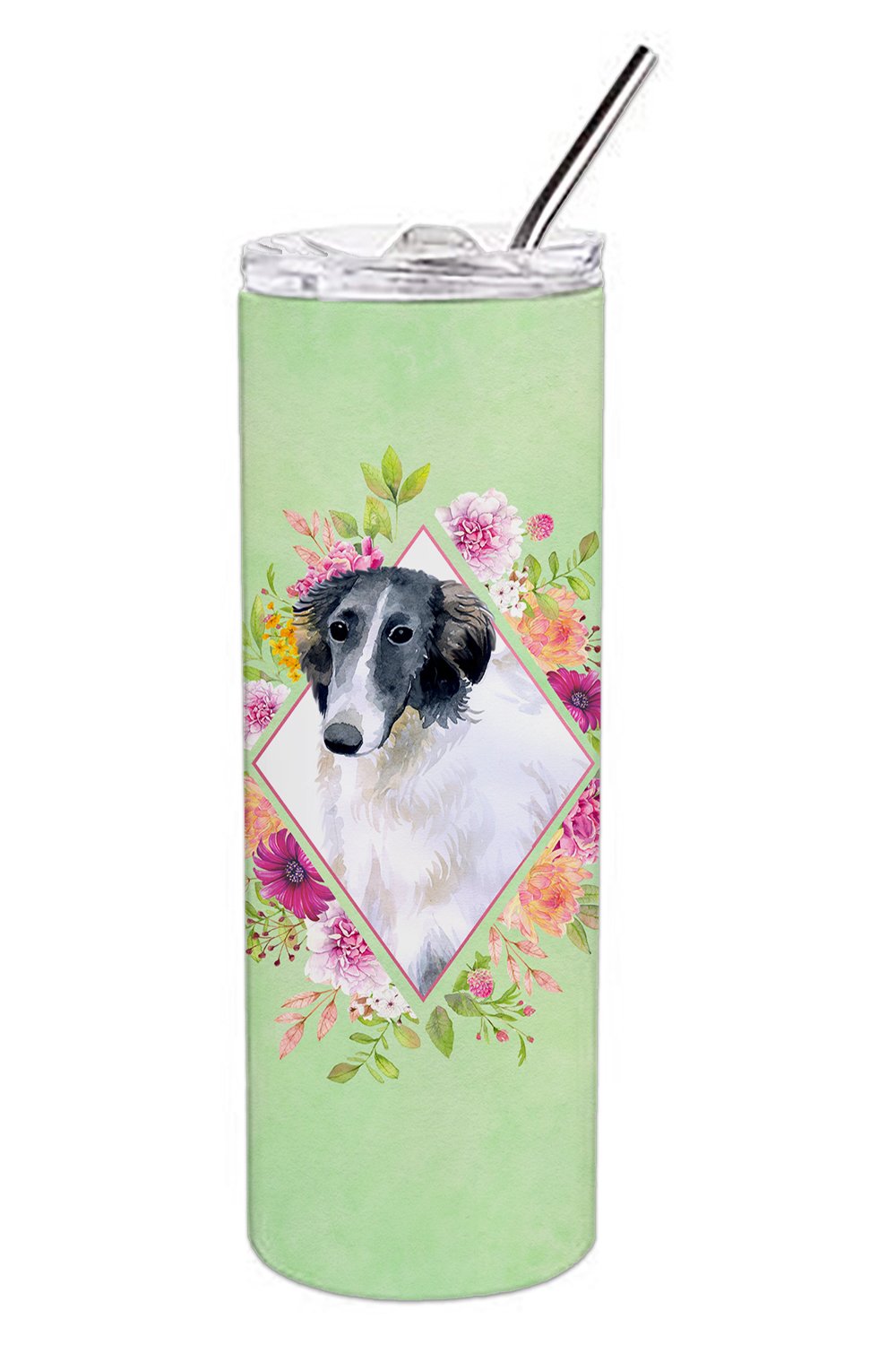 Borzoi Green Flowers Double Walled Stainless Steel 20 oz Skinny Tumbler CK4282TBL20 by Caroline&#39;s Treasures