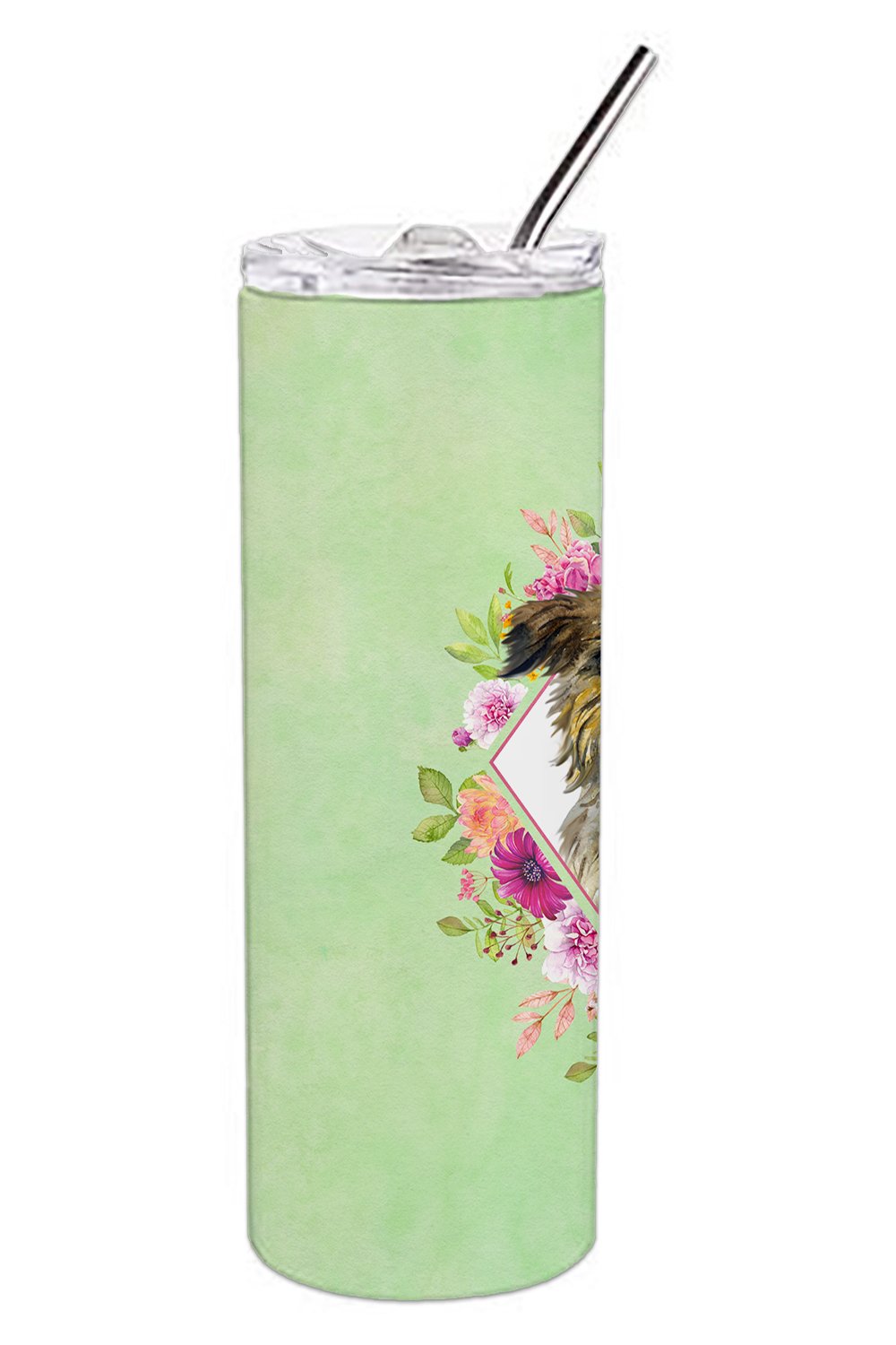 Brussels Griffon Green Flowers Double Walled Stainless Steel 20 oz Skinny Tumbler CK4283TBL20 by Caroline's Treasures
