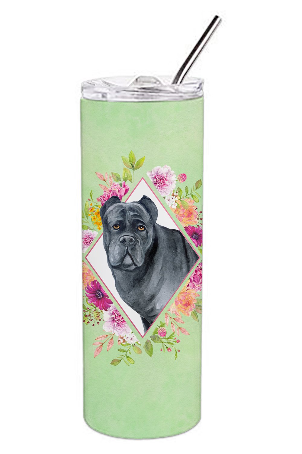 Cane Corso Green Flowers Double Walled Stainless Steel 20 oz Skinny Tumbler CK4285TBL20 by Caroline&#39;s Treasures
