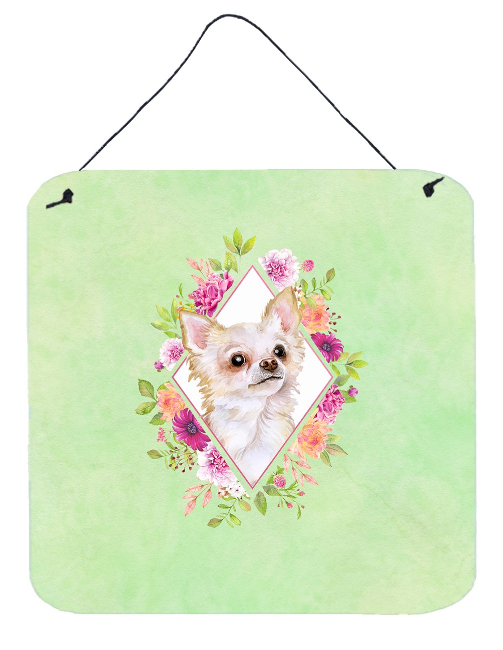 Long Hair Chihuahua Green Flowers Wall or Door Hanging Prints CK4287DS66 by Caroline&#39;s Treasures