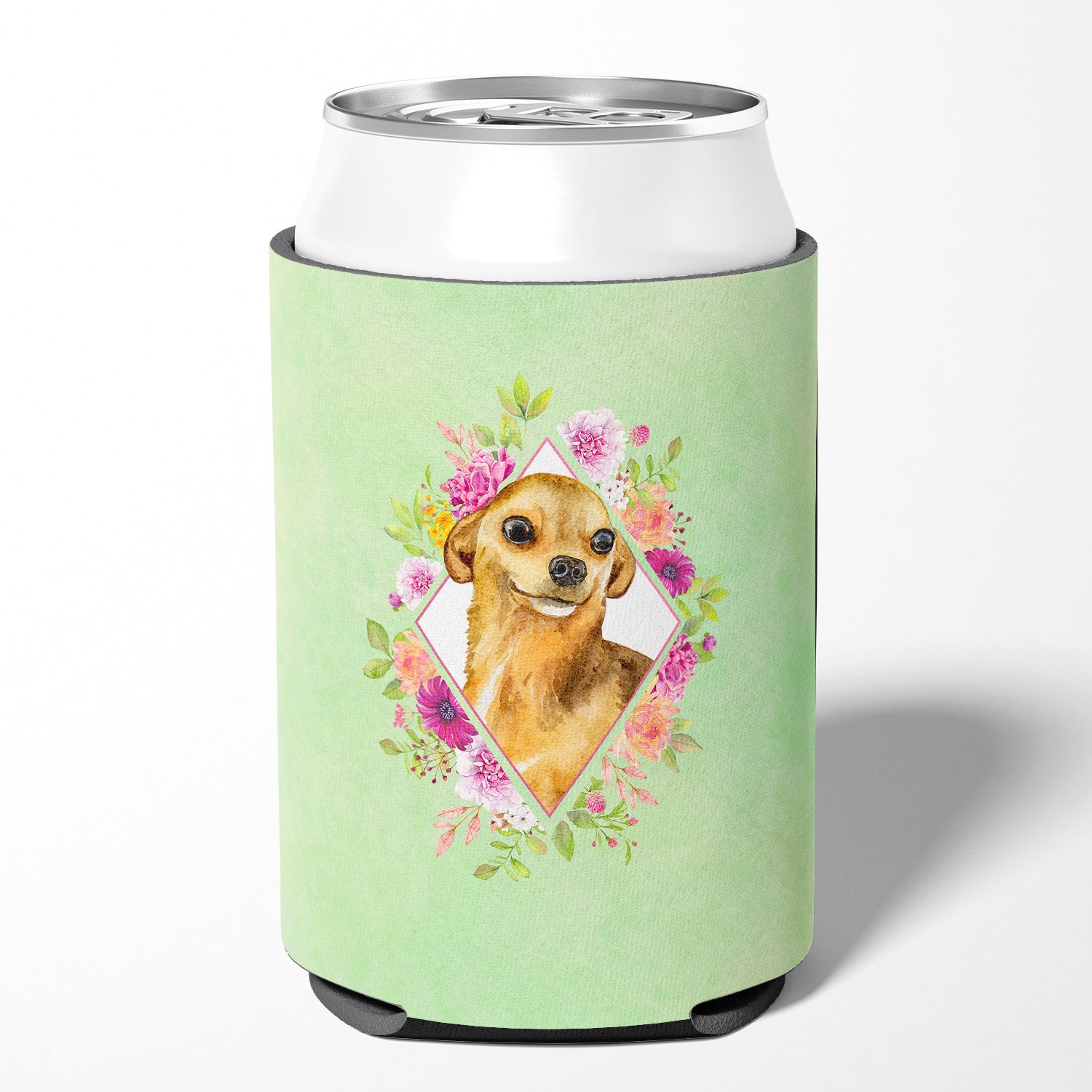 Chihuahua #1 Green Flowers Can or Bottle Hugger CK4288CC  the-store.com.