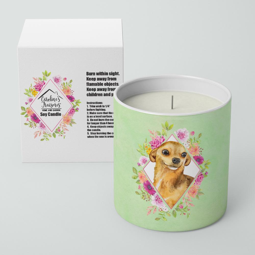 Chihuahua #1 Green Flowers 10 oz Decorative Soy Candle CK4288CDL by Caroline&#39;s Treasures