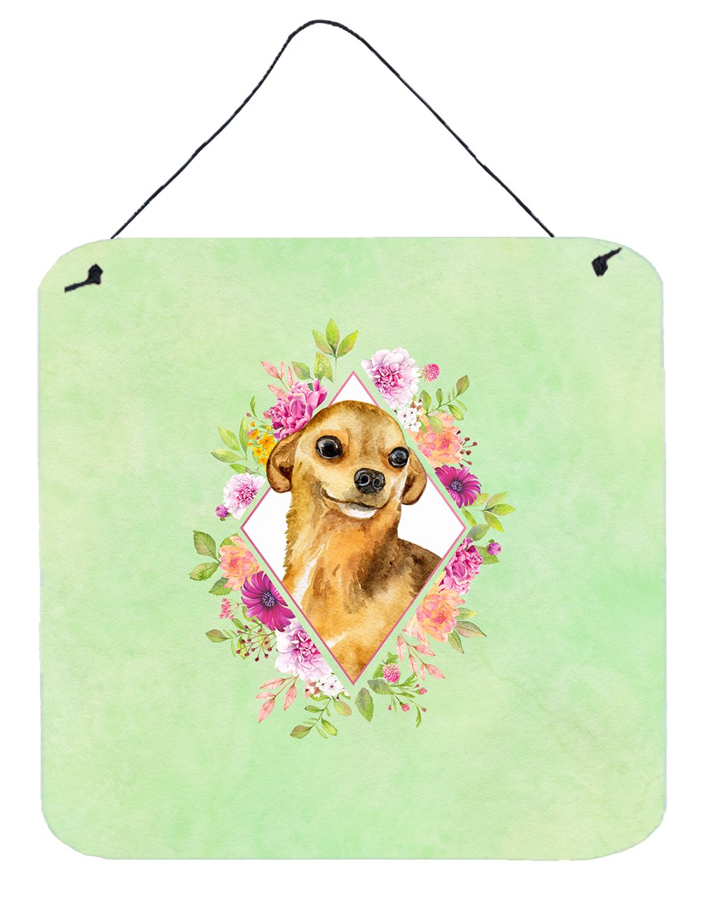 Chihuahua #1 Green Flowers Wall or Door Hanging Prints CK4288DS66 by Caroline&#39;s Treasures