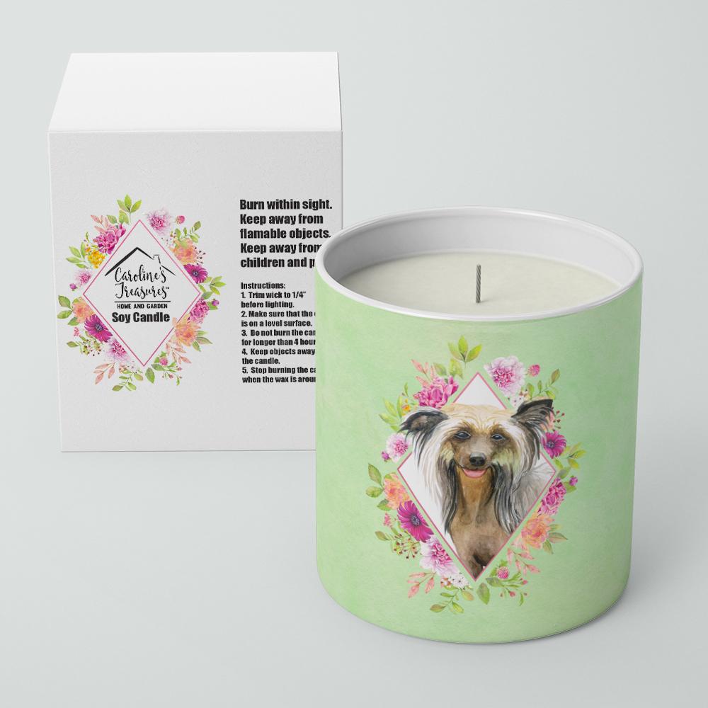 Chinese Crested Green Flowers 10 oz Decorative Soy Candle CK4290CDL by Caroline&#39;s Treasures
