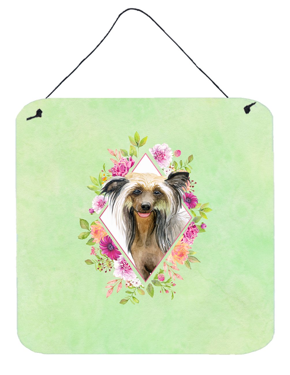 Chinese Crested Green Flowers Wall or Door Hanging Prints CK4290DS66 by Caroline&#39;s Treasures