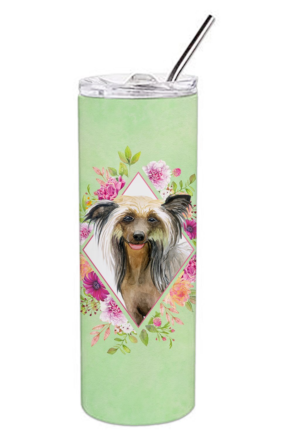 Chinese Crested Green Flowers Double Walled Stainless Steel 20 oz Skinny Tumbler CK4290TBL20 by Caroline&#39;s Treasures