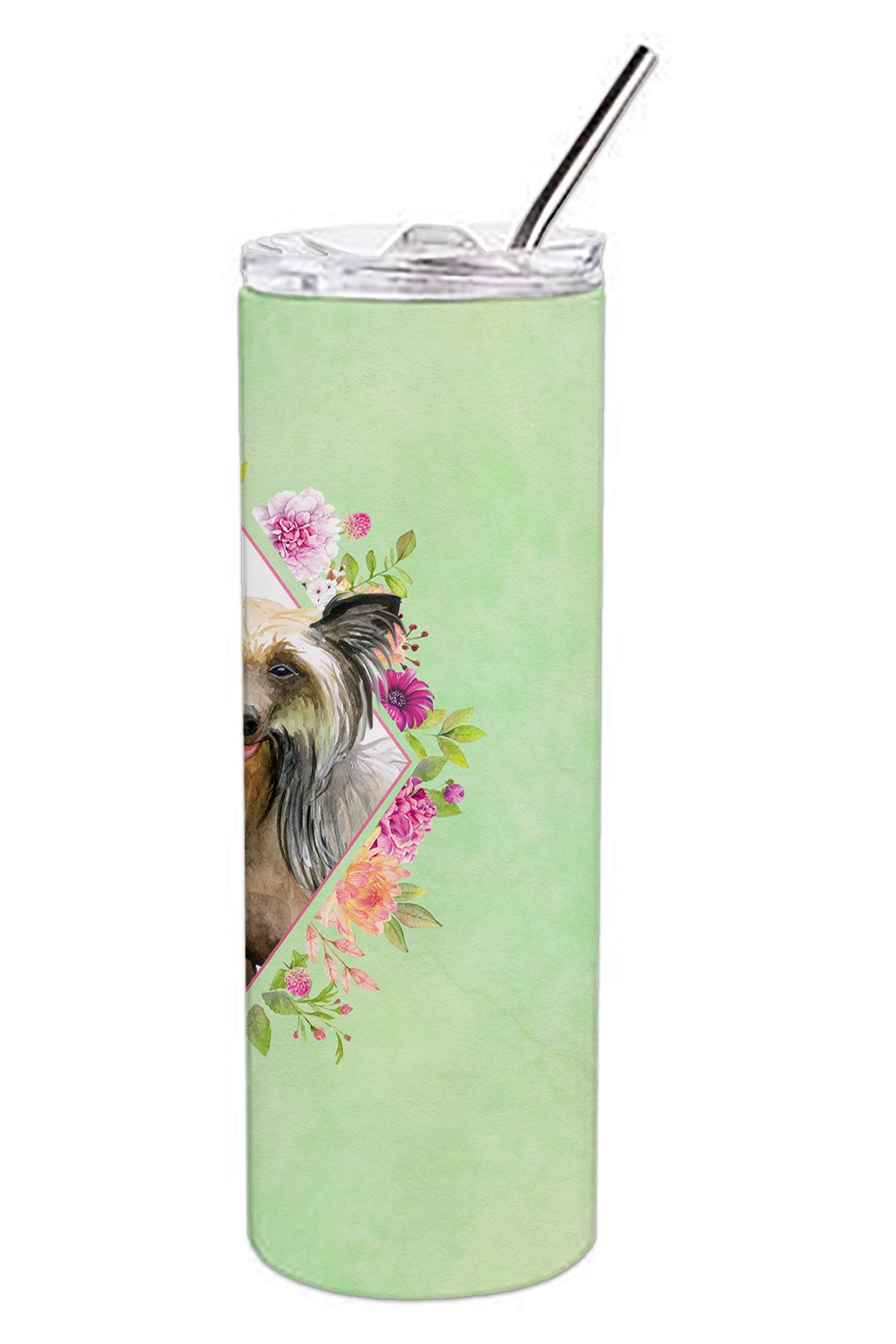 Chinese Crested Green Flowers Double Walled Stainless Steel 20 oz Skinny Tumbler CK4290TBL20 by Caroline's Treasures