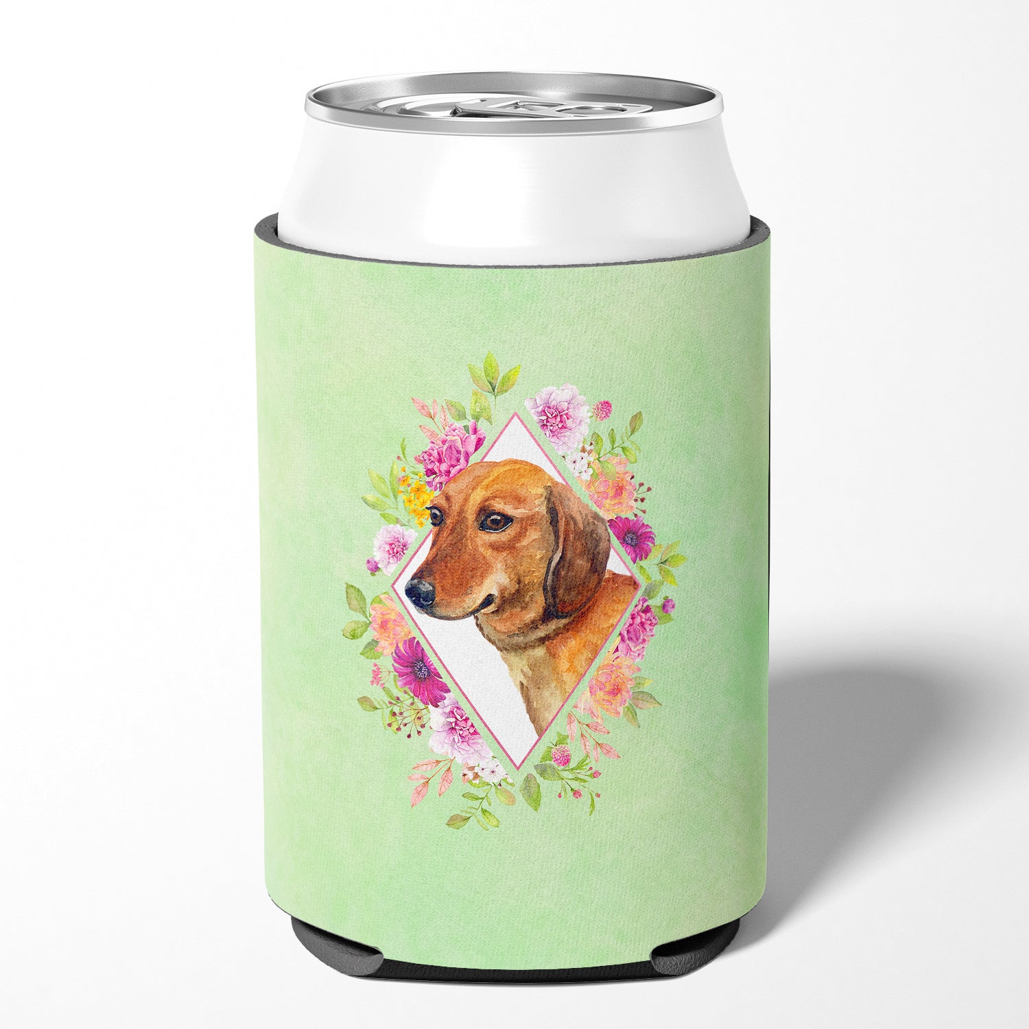Dachshund Red #1 Green Flowers Can or Bottle Hugger CK4294CC  the-store.com.