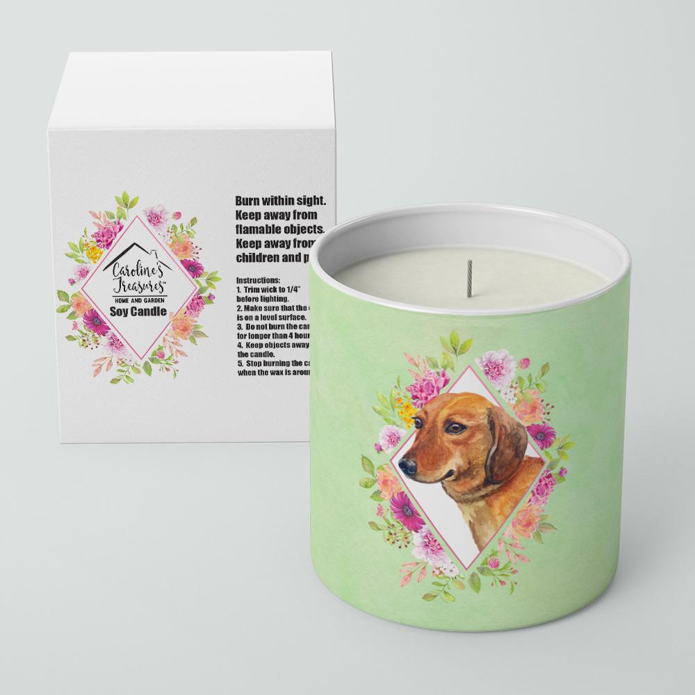 Dachshund Red #1 Green Flowers 10 oz Decorative Soy Candle CK4294CDL by Caroline&#39;s Treasures