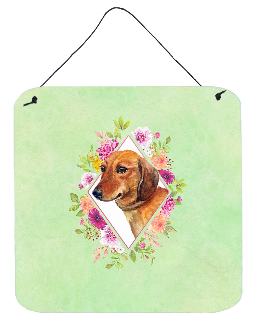 Dachshund Red #1 Green Flowers Wall or Door Hanging Prints CK4294DS66 by Caroline&#39;s Treasures