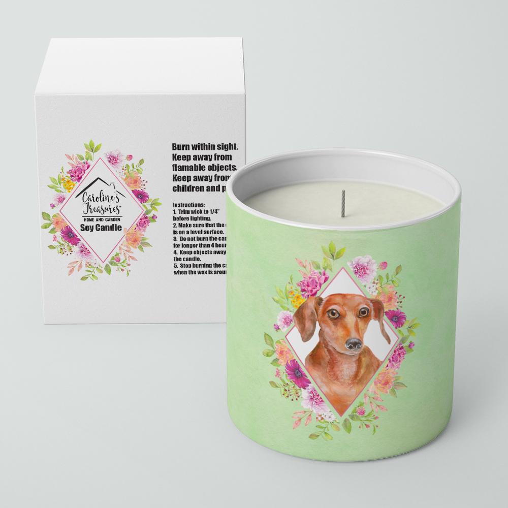 Dachshund Red #2 Green Flowers 10 oz Decorative Soy Candle CK4295CDL by Caroline&#39;s Treasures