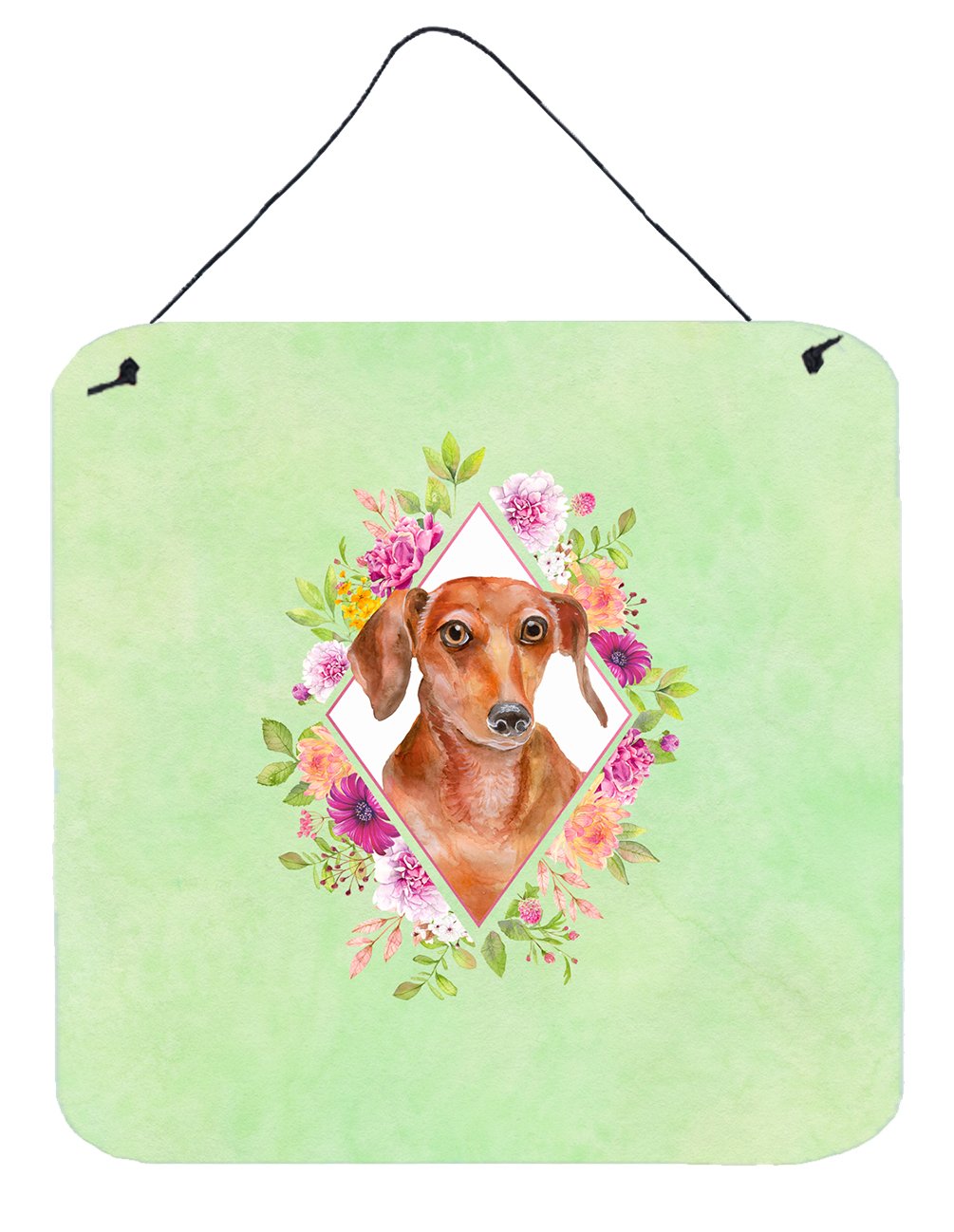 Dachshund Red #2 Green Flowers Wall or Door Hanging Prints CK4295DS66 by Caroline&#39;s Treasures