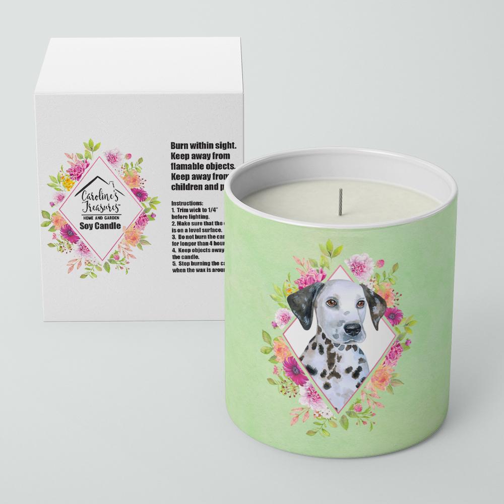 Dalmatian Puppy Green Flowers 10 oz Decorative Soy Candle CK4296CDL by Caroline&#39;s Treasures