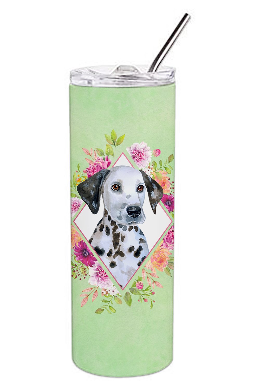 Dalmatian Puppy Green Flowers Double Walled Stainless Steel 20 oz Skinny Tumbler CK4296TBL20 by Caroline&#39;s Treasures
