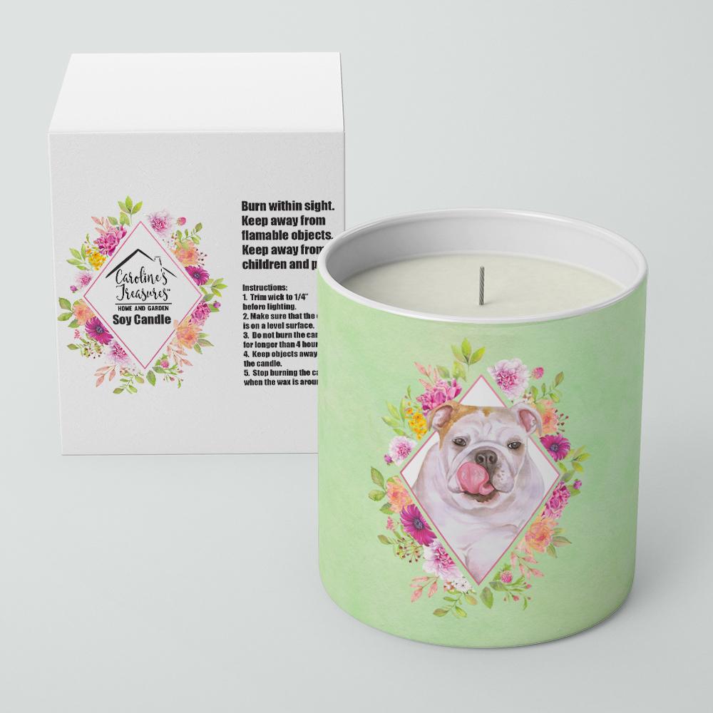 English Bulldog Green Flowers 10 oz Decorative Soy Candle CK4300CDL by Caroline&#39;s Treasures