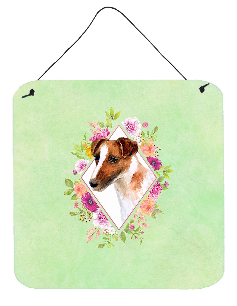 Jack Russell Terrier Green Flowers Wall or Door Hanging Prints CK4301DS66 by Caroline&#39;s Treasures