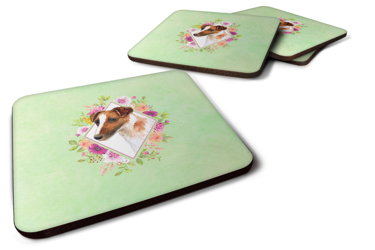 Set of 4 Jack Russell Terrier Green Flowers Foam Coasters Set of 4 CK4301FC - the-store.com