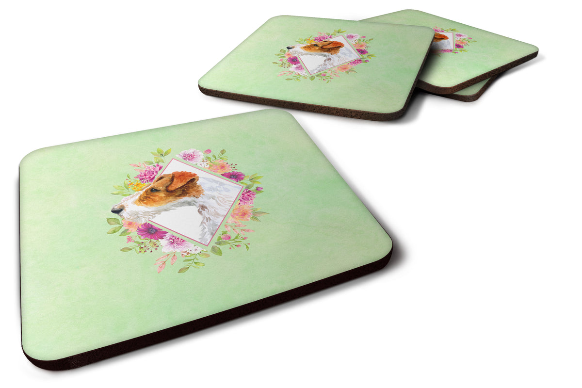 Set of 4 Jack Russell Terrier #2 Green Flowers Foam Coasters Set of 4 CK4302FC - the-store.com