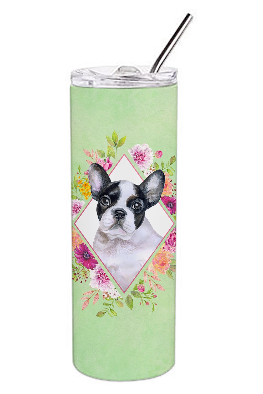 French Bulldog Green Flowers Double Walled Stainless Steel 20 oz Skinny Tumbler CK4303TBL20 by Caroline&#39;s Treasures