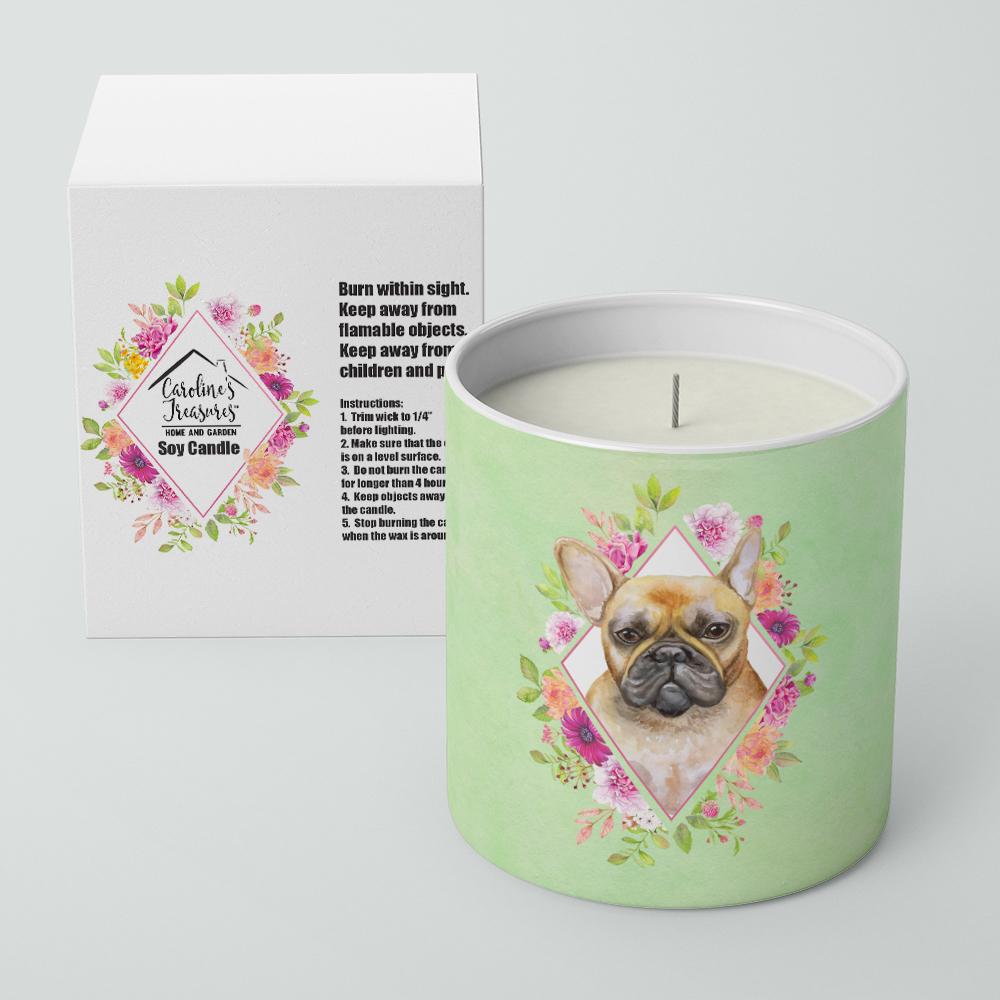 Fawn French Bulldog Green Flowers 10 oz Decorative Soy Candle CK4304CDL by Caroline&#39;s Treasures