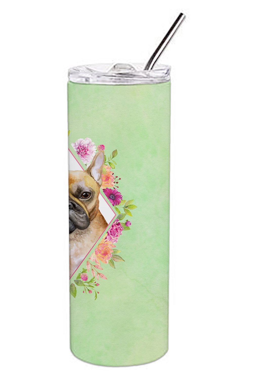 Fawn French Bulldog Green Flowers Double Walled Stainless Steel 20 oz Skinny Tumbler CK4304TBL20 by Caroline's Treasures