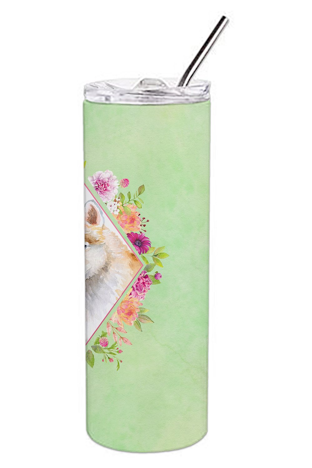 Red Siberian Husky Green Flowers Double Walled Stainless Steel 20 oz Skinny Tumbler CK4308TBL20 by Caroline's Treasures
