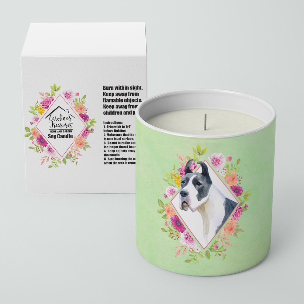 Great Dane Green Flowers 10 oz Decorative Soy Candle CK4310CDL by Caroline&#39;s Treasures