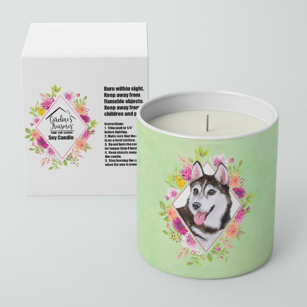 Siberian Husky #1 Green Flowers 10 oz Decorative Soy Candle CK4311CDL by Caroline&#39;s Treasures