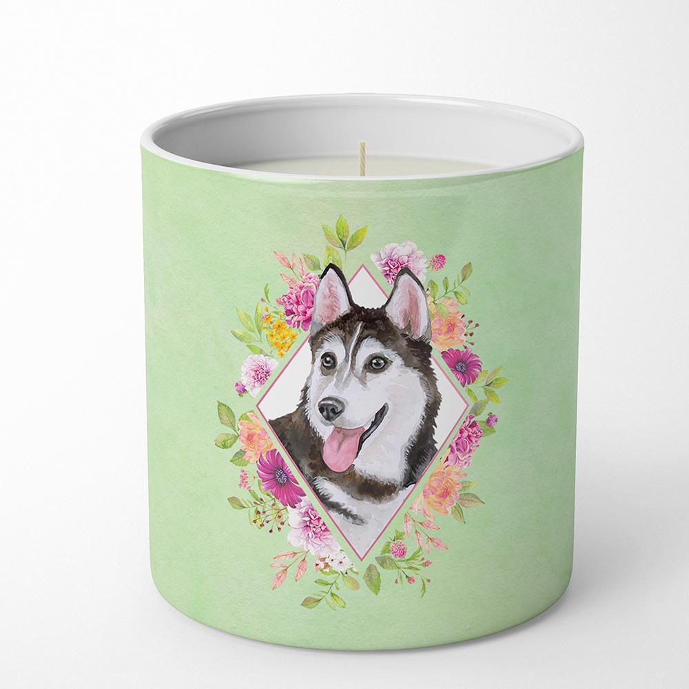 Siberian Husky #1 Green Flowers 10 oz Decorative Soy Candle CK4311CDL by Caroline's Treasures