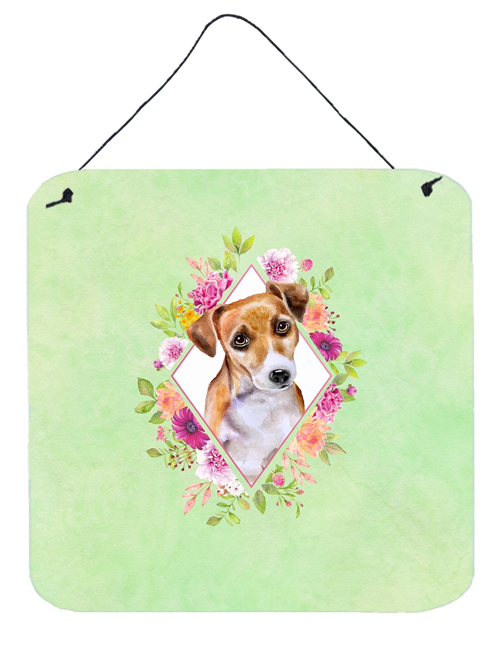 Jack Russell Terrier #1 Green Flowers Wall or Door Hanging Prints CK4315DS66 by Caroline&#39;s Treasures