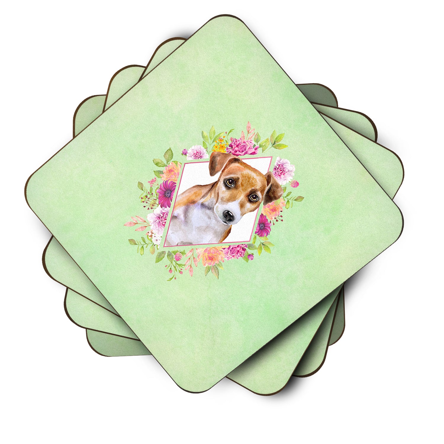 Set of 4 Jack Russell Terrier #1 Green Flowers Foam Coasters Set of 4 CK4315FC - the-store.com