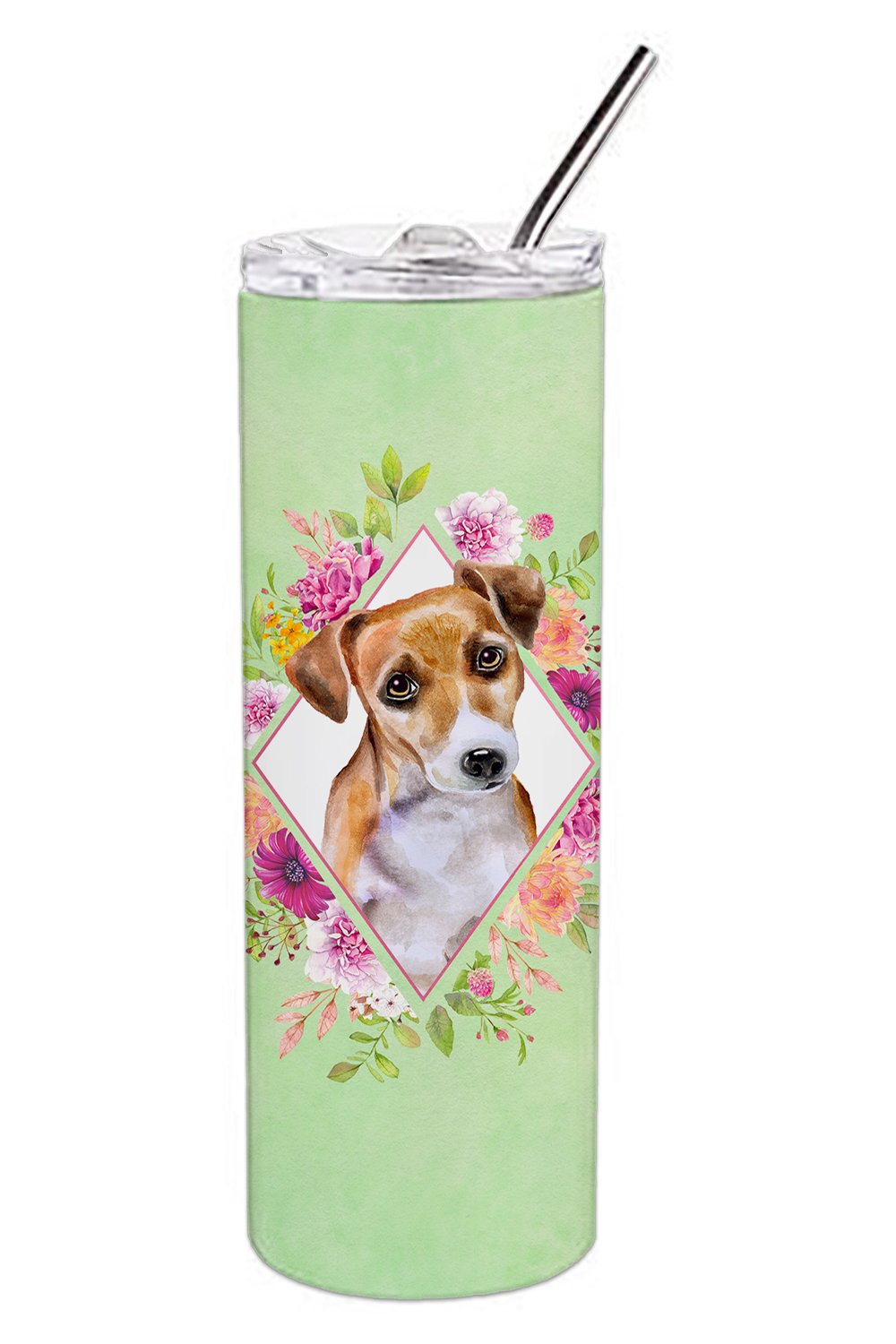 Jack Russell Terrier #1 Green Flowers Double Walled Stainless Steel 20 oz Skinny Tumbler CK4315TBL20 by Caroline&#39;s Treasures