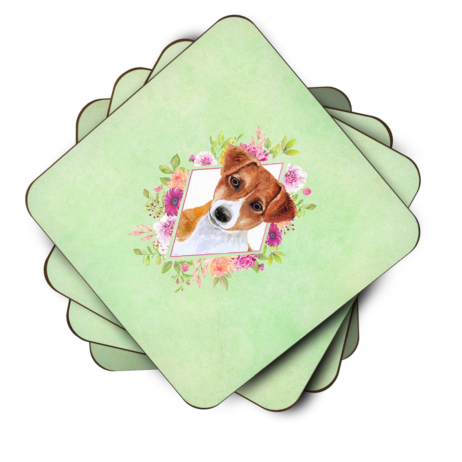Set of 4 Jack Russell Terrier #2 Green Flowers Foam Coasters Set of 4 CK4316FC - the-store.com