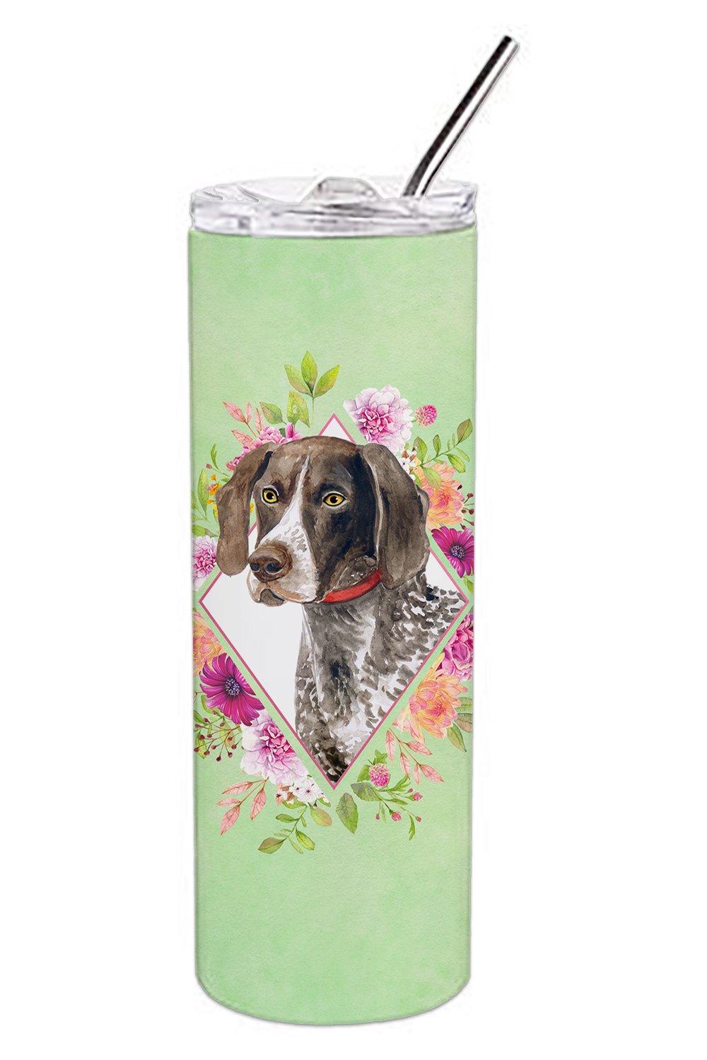 German Shorthaired Pointer Green Flowers Double Walled Stainless Steel 20 oz Skinny Tumbler CK4317TBL20 by Caroline&#39;s Treasures
