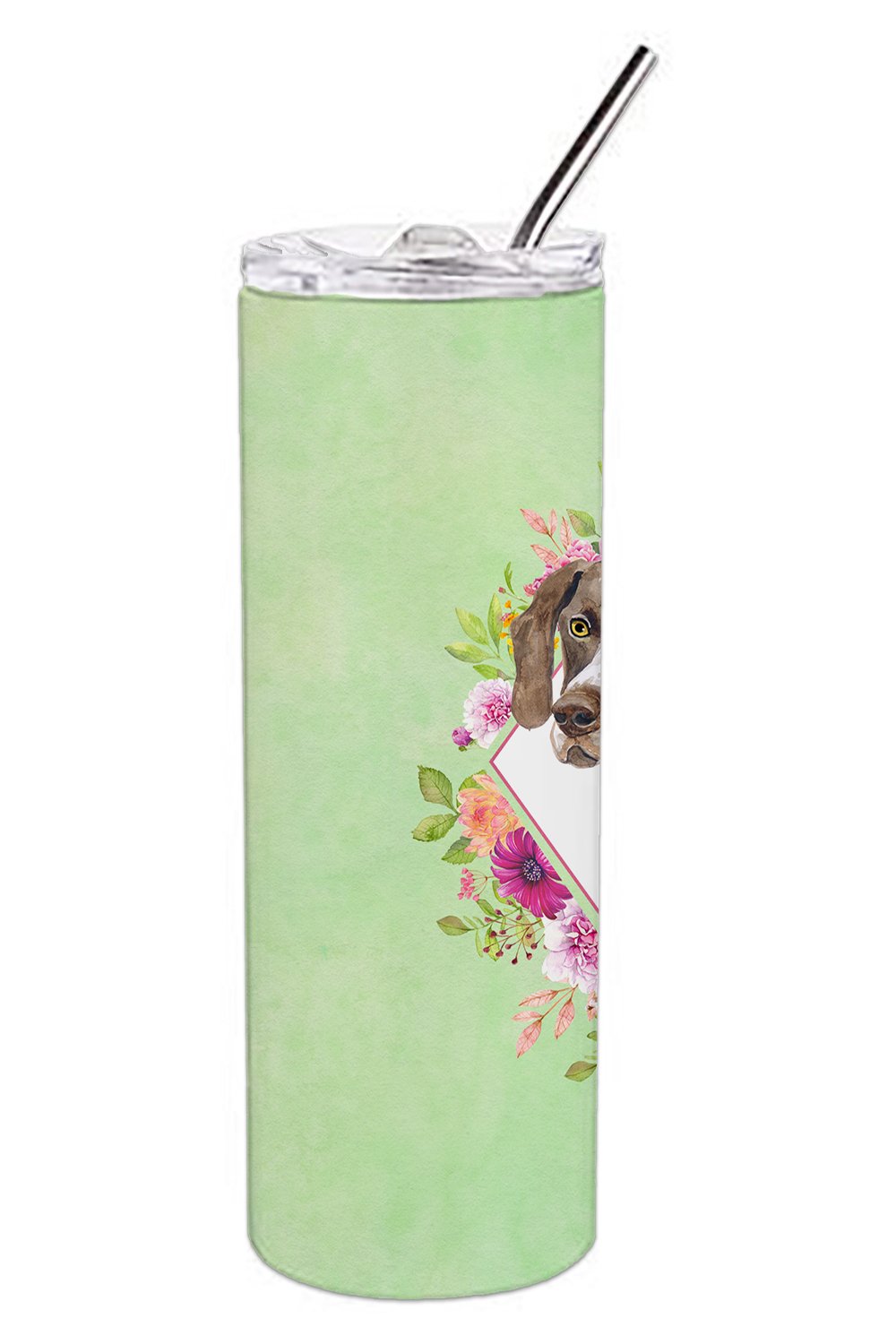 German Shorthaired Pointer Green Flowers Double Walled Stainless Steel 20 oz Skinny Tumbler CK4317TBL20 by Caroline's Treasures