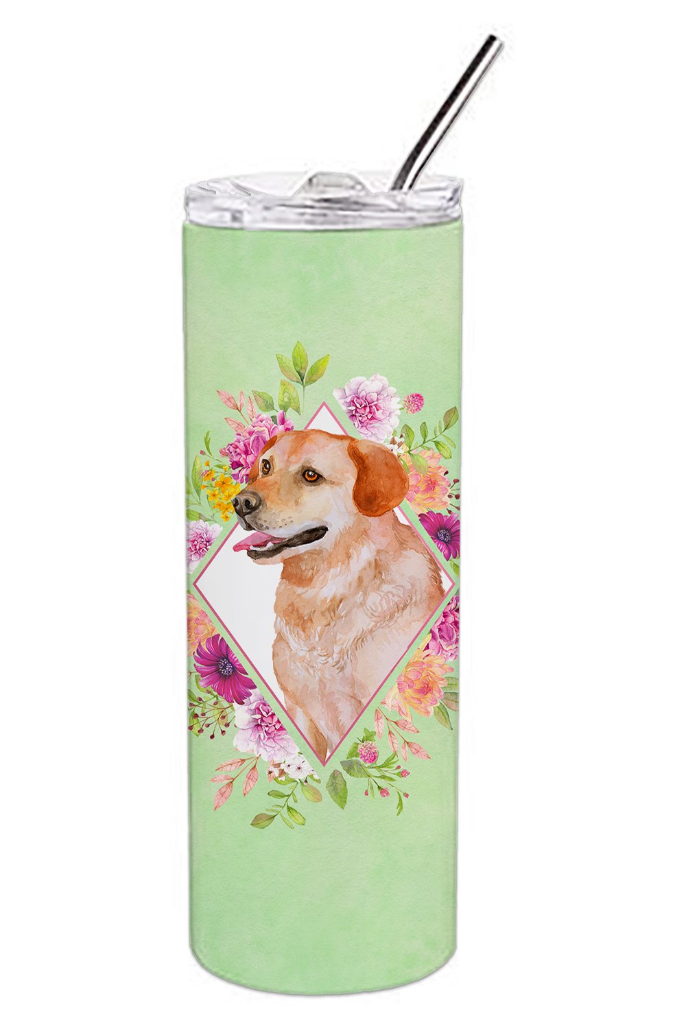 Yellow Labrador Retriever Green Flowers Double Walled Stainless Steel 20 oz Skinny Tumbler CK4318TBL20 by Caroline's Treasures