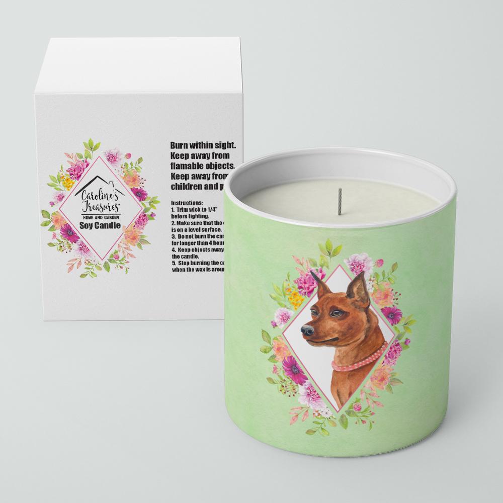 Miniature Pinscher Green Flowers 10 oz Decorative Soy Candle CK4321CDL by Caroline&#39;s Treasures
