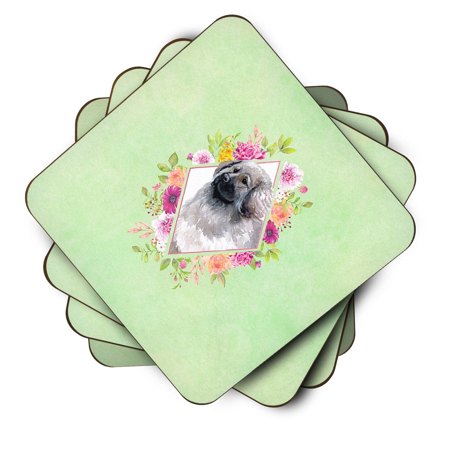 Set of 4 Moscow Watchdog Green Flowers Foam Coasters Set of 4 CK4322FC - the-store.com