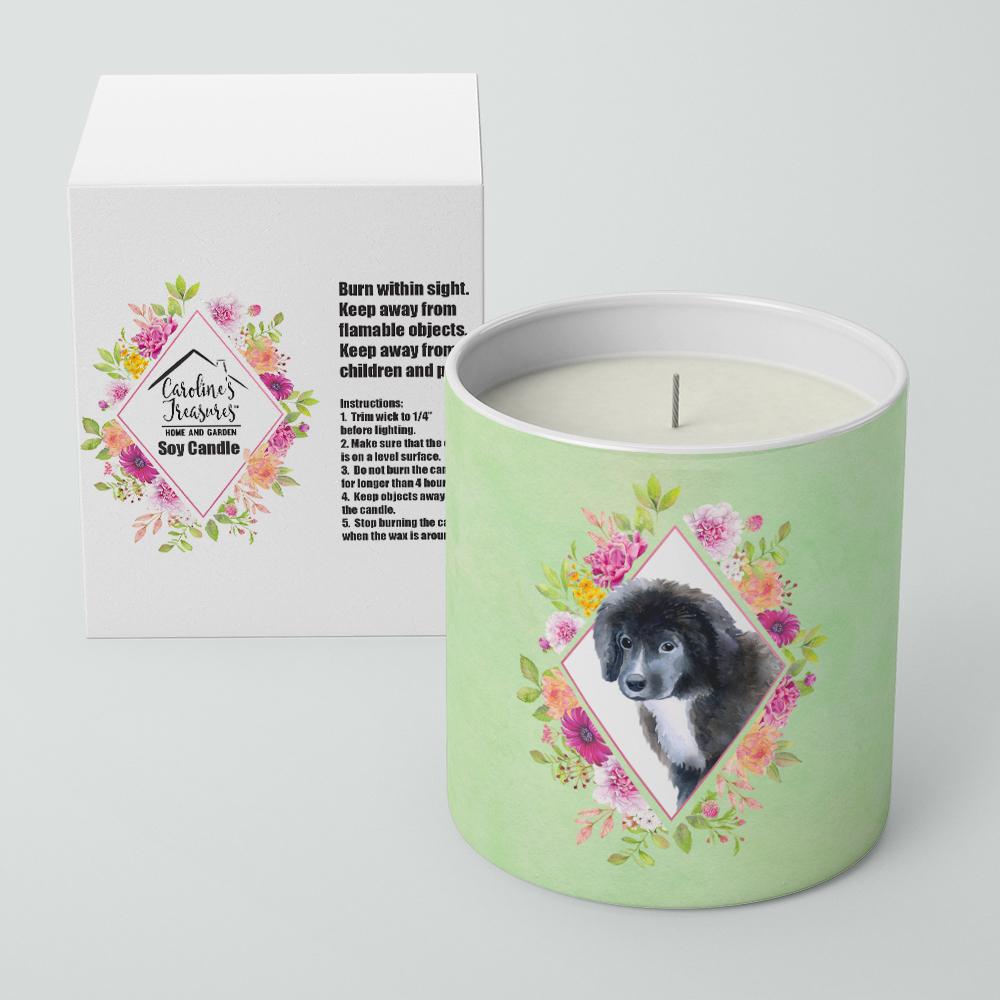 Newfoundland Puppy Green Flowers 10 oz Decorative Soy Candle CK4324CDL by Caroline&#39;s Treasures