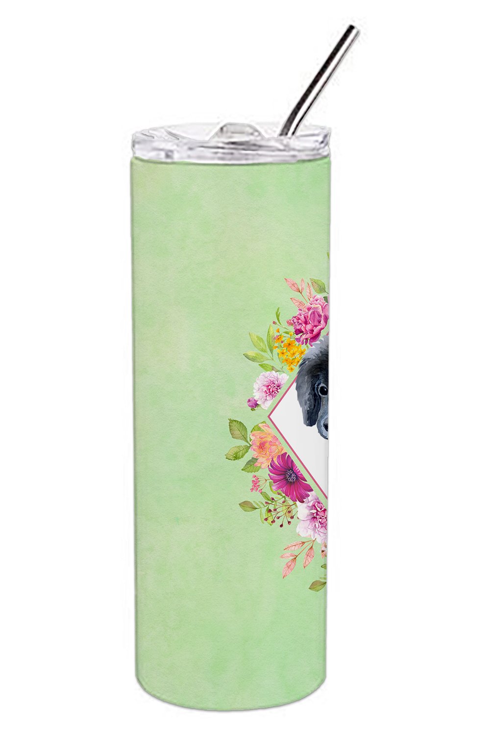 Newfoundland Puppy Green Flowers Double Walled Stainless Steel 20 oz Skinny Tumbler CK4324TBL20 by Caroline's Treasures