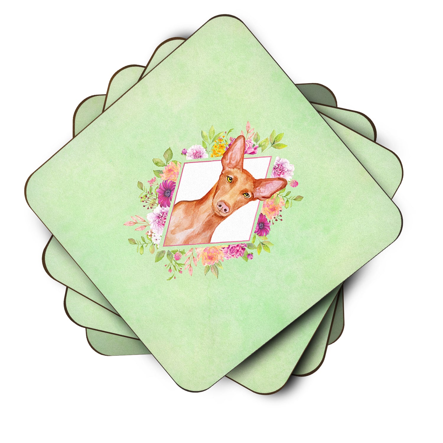 Caroline's Treasures Pharaoh Hound Green Flowers Coasters - Set of 4 Lightweight Foam, Absorbent Drink Coasters CK4328FC